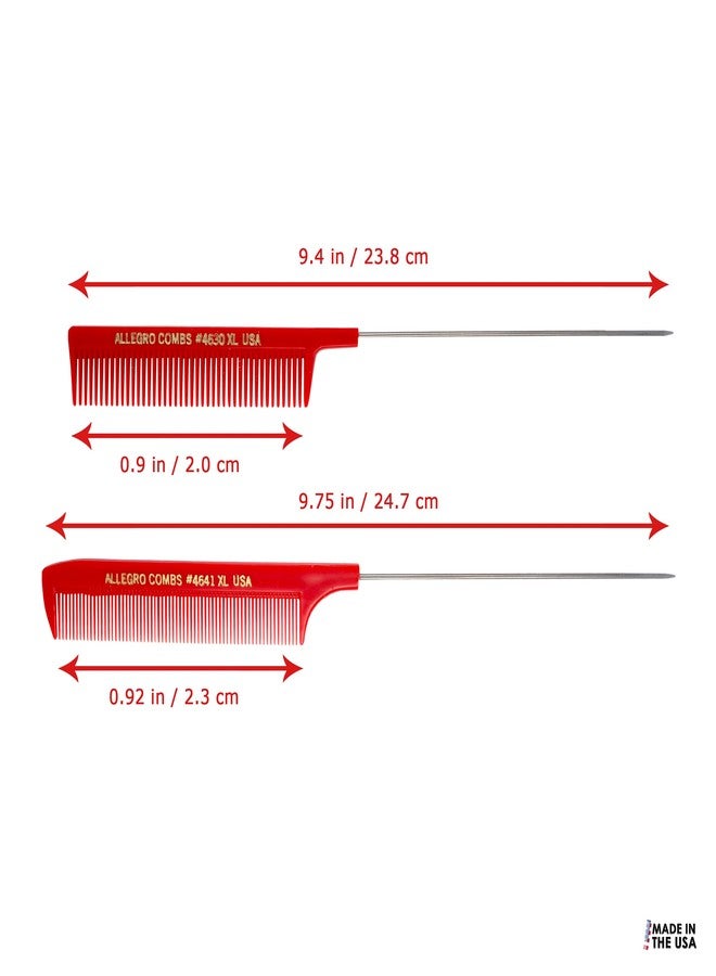 Allegro Combs Allegro XL Rat Tail & Pin Combs - Metal Tail Foiling Combs for Stitch Braids - 2 Pc. (Red) - Image 3